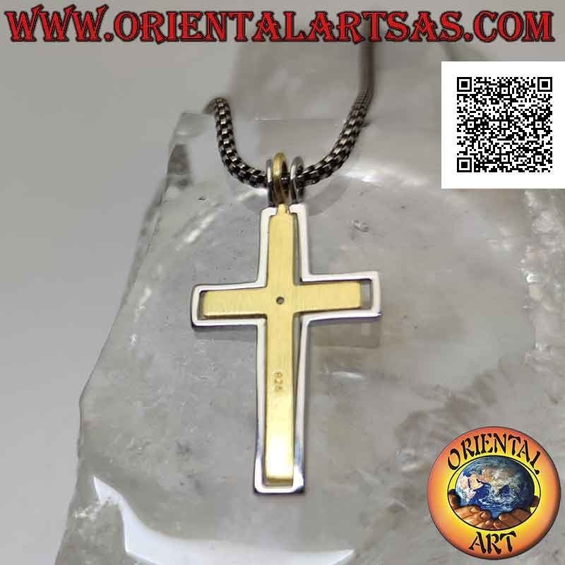 Silberanhänger, vergoldetes christliches Lateinisches Kreuz (zentral) mit weißem Zirkon