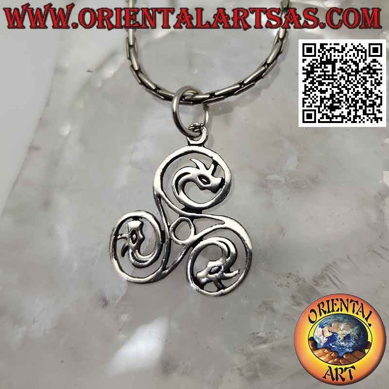 Silver pendant in the shape of a Triskele triskell triskel of dragons