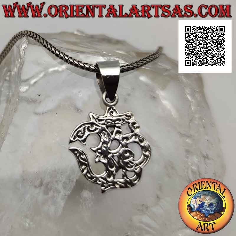 Silver pendant in the shape of a Hindu mantra ॐ om carved and flat 18 mm