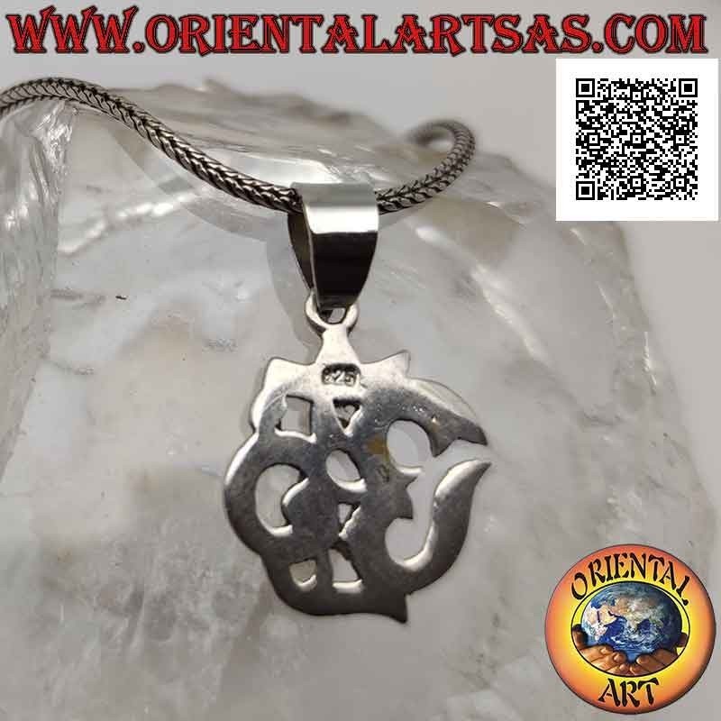 Silver pendant in the shape of a Hindu mantra ॐ om carved and flat 18 mm