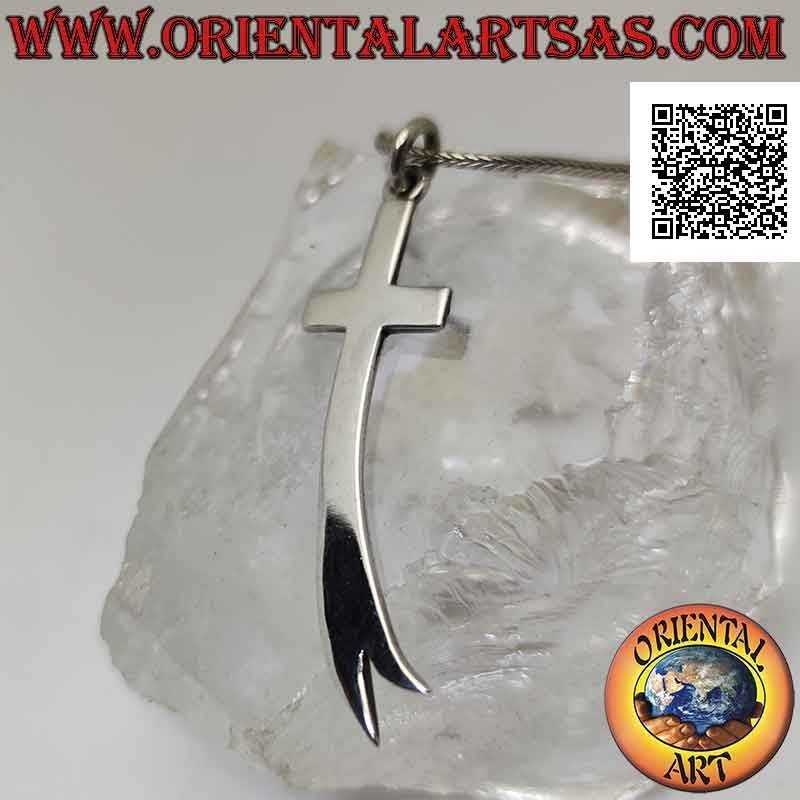 Silver pendant, smooth and flat Latin cross with bifurcated curved termination