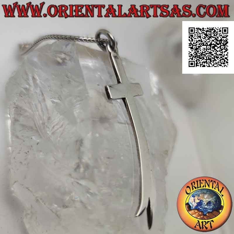 Colgante de plata, cruz latina lisa y plana con terminación curva bifurcada