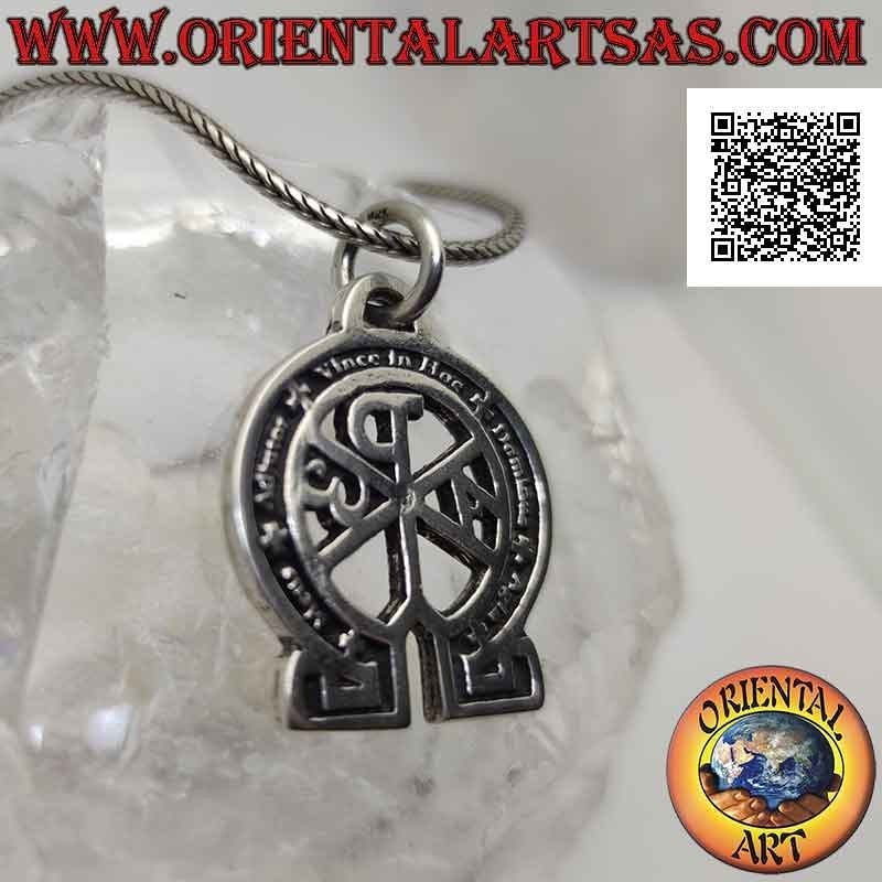 Silver pendant, Christogram or "Crismon" with the writing "meus adjutor wins in hoc dominus agla"