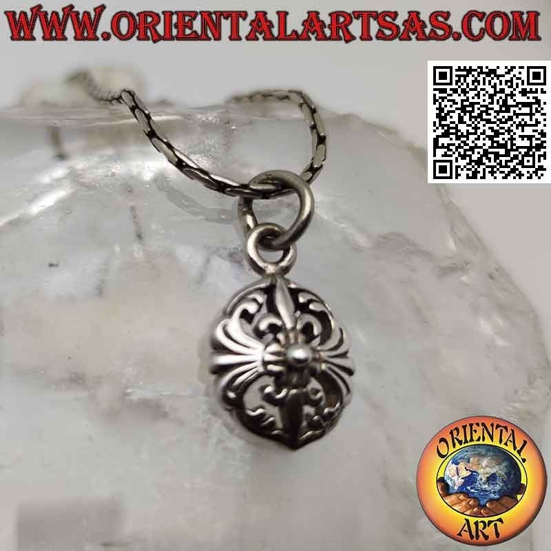 Pendentif en argent, croix grecque avec bouclier de lys