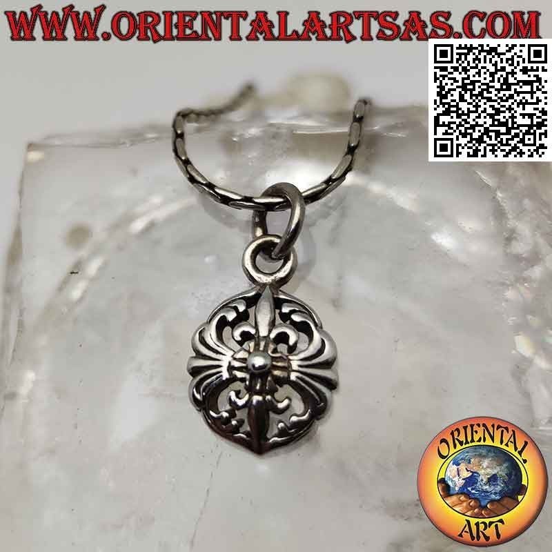 Silver pendant, Greek cross lily shield