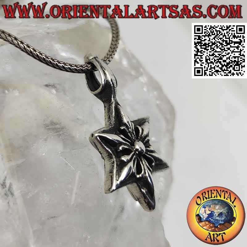Pendentif en argent, hexagramme (étoile à six branches) de lys double face