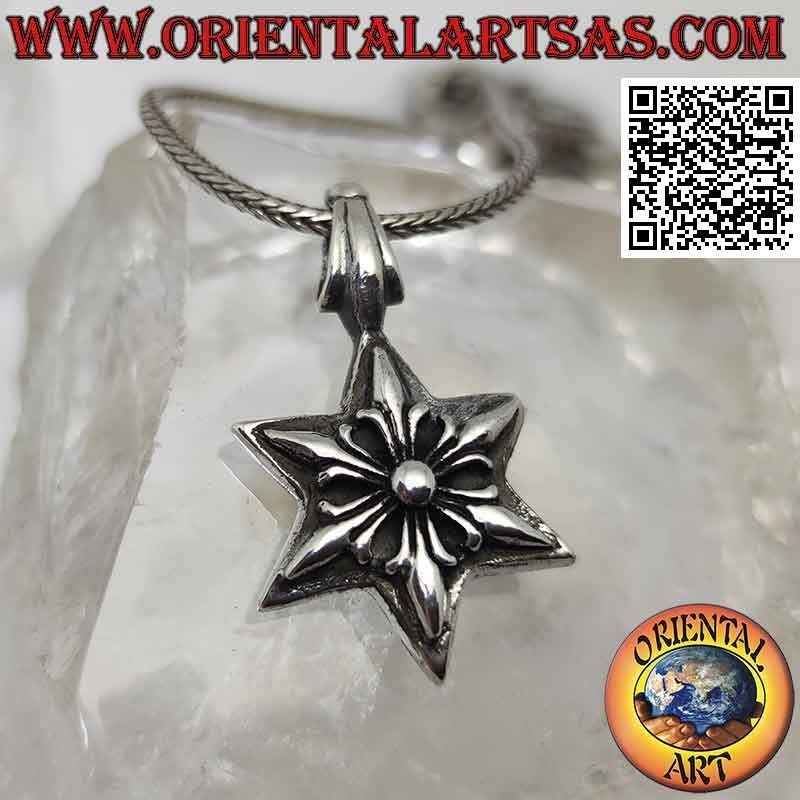 Colgante de plata, hexagrama (estrella de seis puntas) de lirios de doble cara