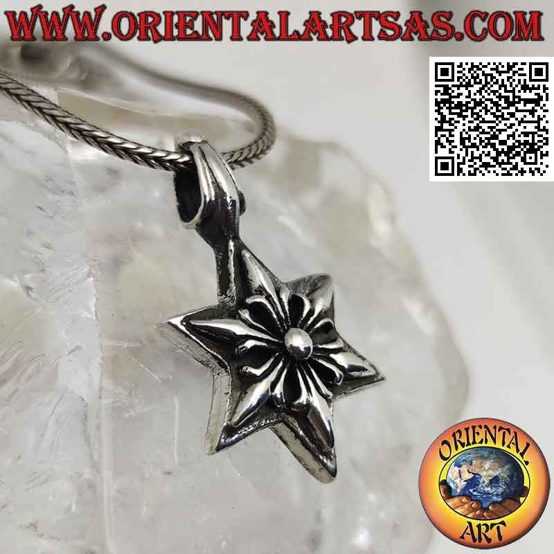Colgante de plata, hexagrama (estrella de seis puntas) de lirios de doble cara