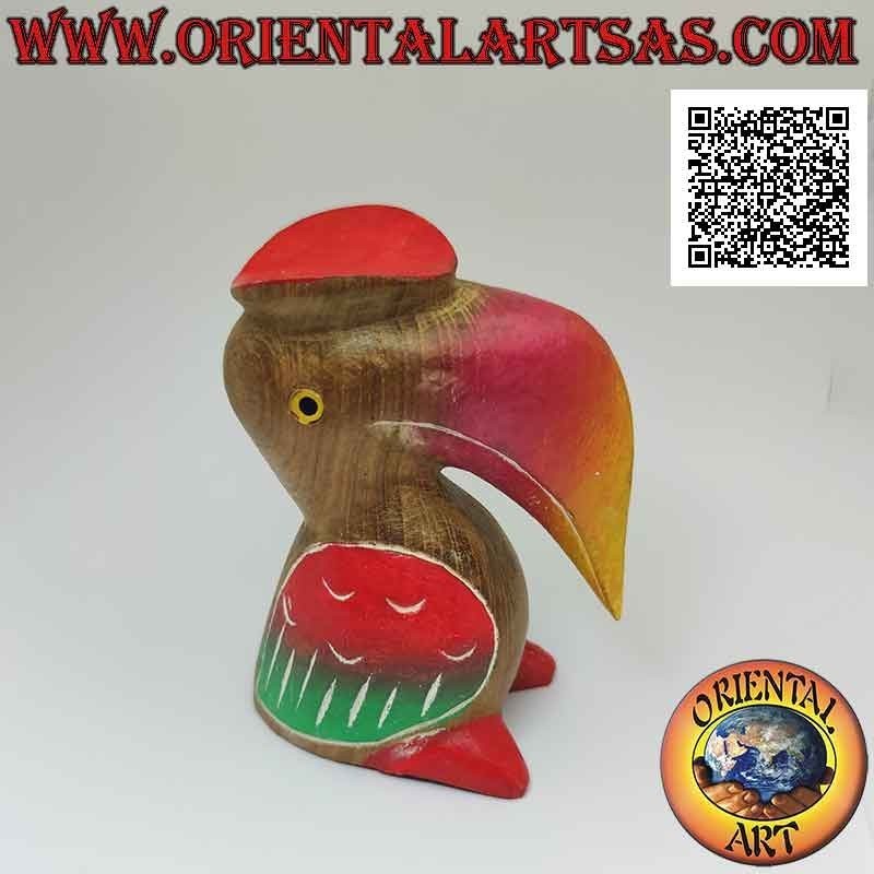 Sculpture of a toco toucan with "graduate" hat hand painted, in 12 cm teak wood