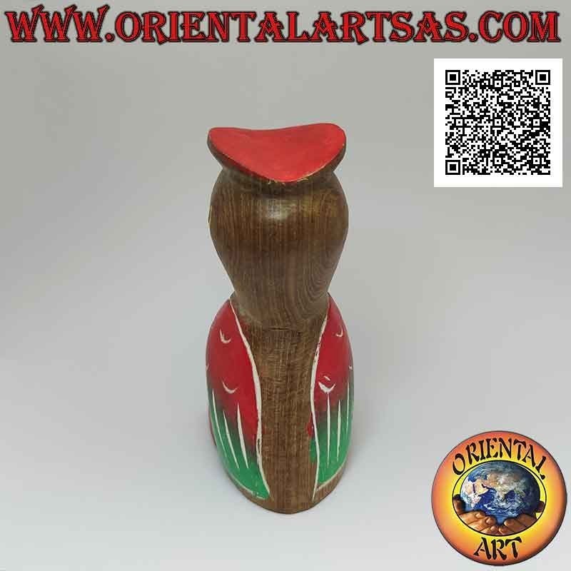 Scultura di un tucano toco con cappello "laureato" dipinto a mano, in legno di teak da 12 cm