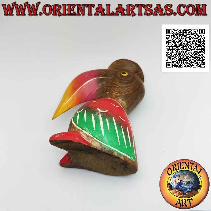 Sculpture of a toco toucan with "graduate" hat hand painted, in 12 cm teak wood