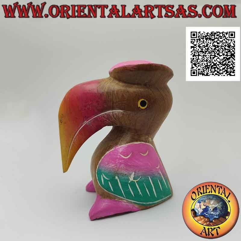 Sculpture d'un toco toucan avec chapeau "diplômé", peint à la main, en bois de teck de 12 cm
