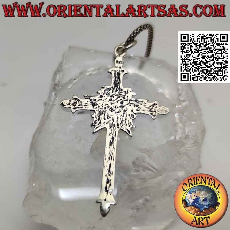 Silver pendant, lily cross with central pentacle