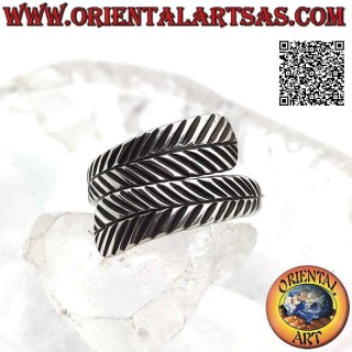 Bague réglable en argent à double plume, symbole de purification