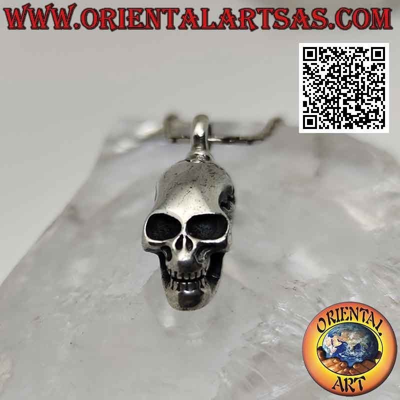 Pendentif en argent en forme de crâne (homo sapiens) avec un crâne allongé