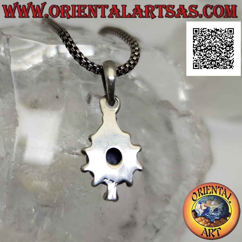 Pendentif en argent, lapis lazuli rond entouré d'un cercle et boules et trio de boules dessous