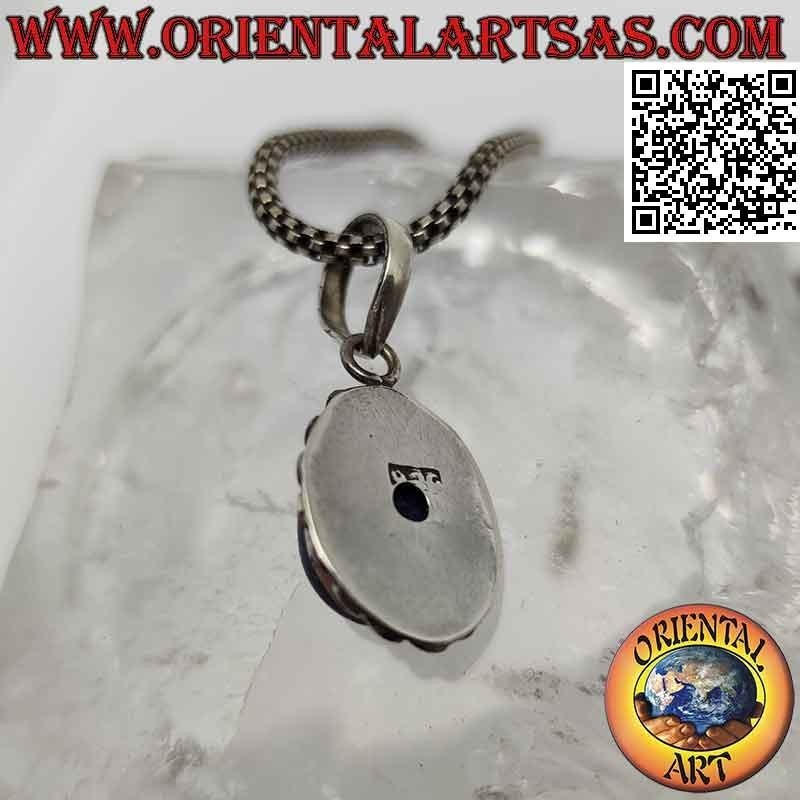 Silver pendant, oval lapis lazuli surrounded by flat smooth studs