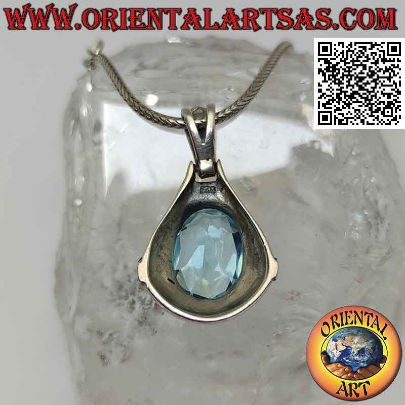 Ciondolo in argento con Topazio blu ovale contornata di marcassiti