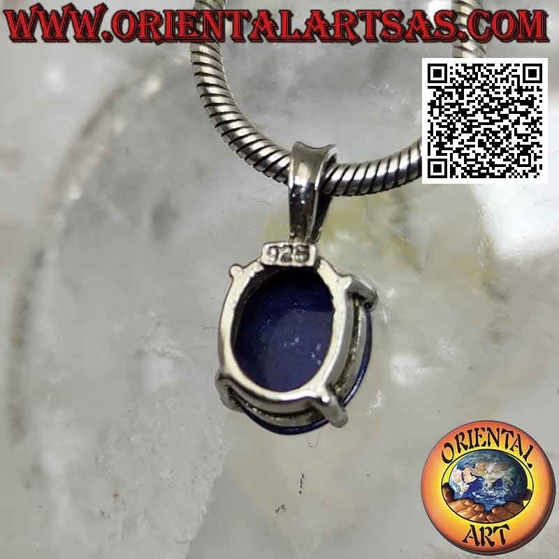Silver pendant, cabochon oval lapis lazuli set