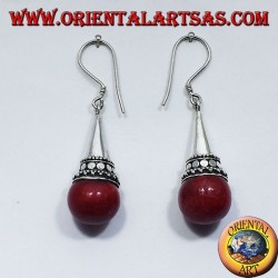 pendientes de cono de plata con esfera de coral
