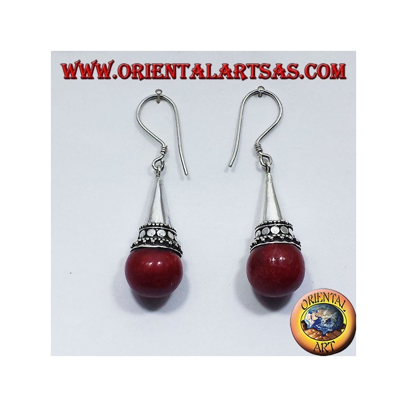 Boucles d'oreilles en argent avec cône sphère de corail