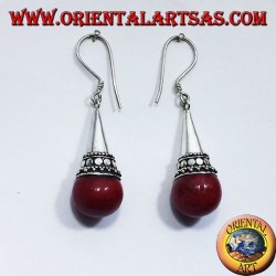 Boucles d'oreilles en argent avec cône sphère de corail