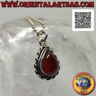 Silver pendant with drop carnelian surrounded by a helical cord