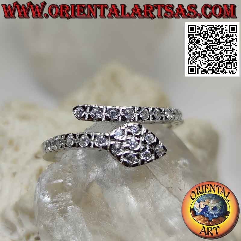 Bague en argent, serpent enveloppé parsemé de zircons blancs (réglable)