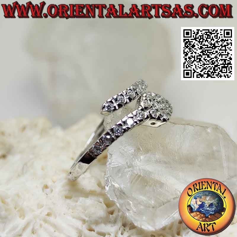 Bague en argent, serpent enveloppé parsemé de zircons blancs (réglable)