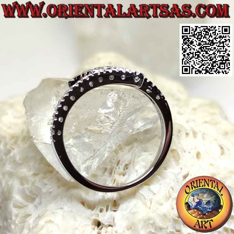 Anello in argento, serpente avvolto tempestato di zirconi bianchi (regolabile)