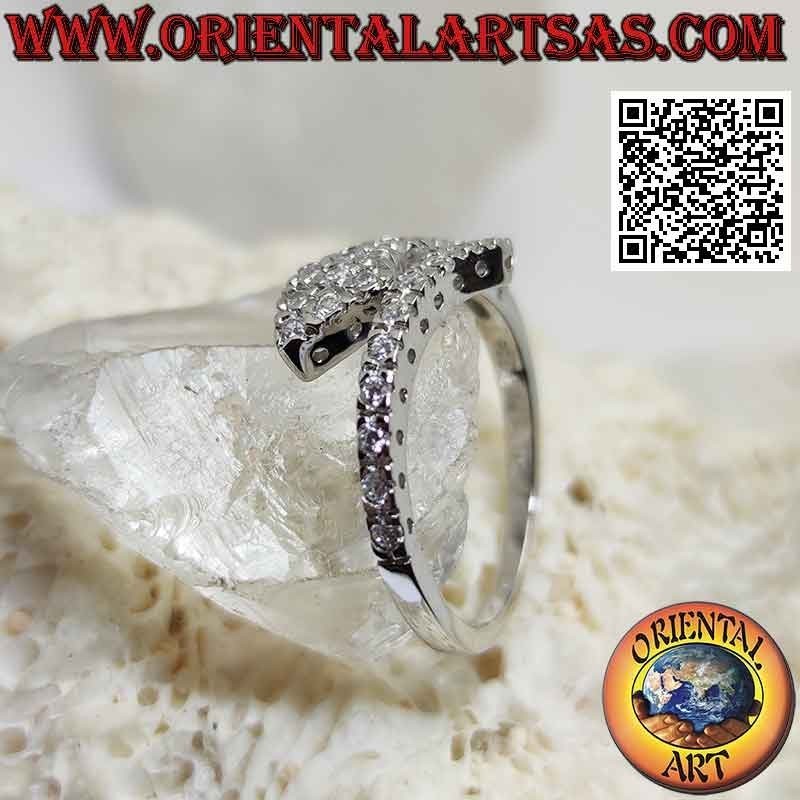 Anillo de plata, envuelto en serpiente tachonado de circonitas blancas (ajustable)