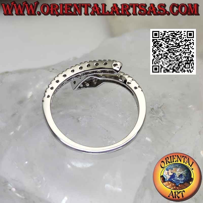 Silver ring, wrapped snake studded with white zircons (adjustable)