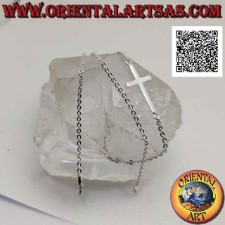 Collar en cadena de plata 925 ‰ con cruz horizontal lisa (cruz nórdica o "Jesús salvando al pueblo") de 46 cm