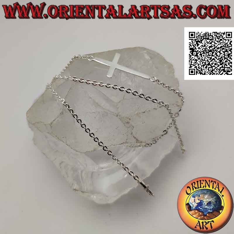 Collier en chaîne en argent 925 ‰ avec croix horizontale lisse (croix nordique ou "Jésus sauvant le peuple") de 46 cm