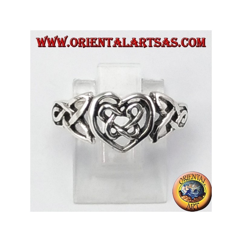 Silver ring, Celtic heart with knot
