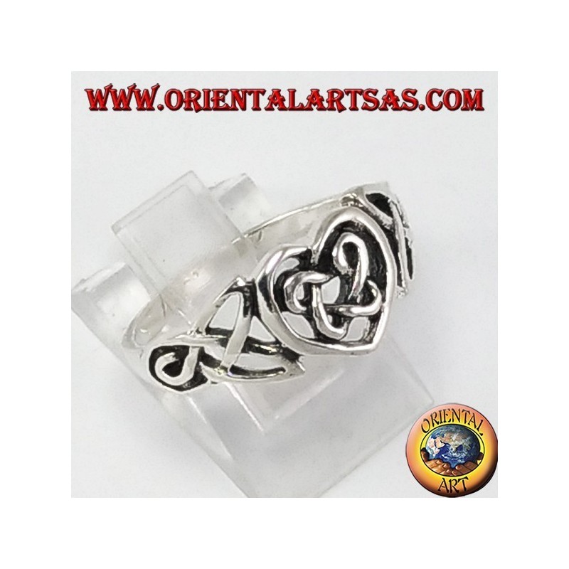 Bague en argent, coeur celtique avec noeud