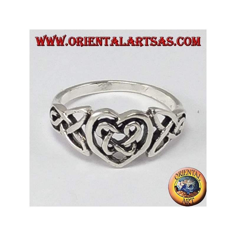 Silver ring, Celtic heart with knot