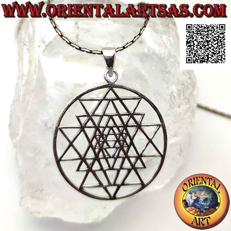 Ciondolo in argento, simbolo sacro Sri Yantra di alchemia e geometria (grande)