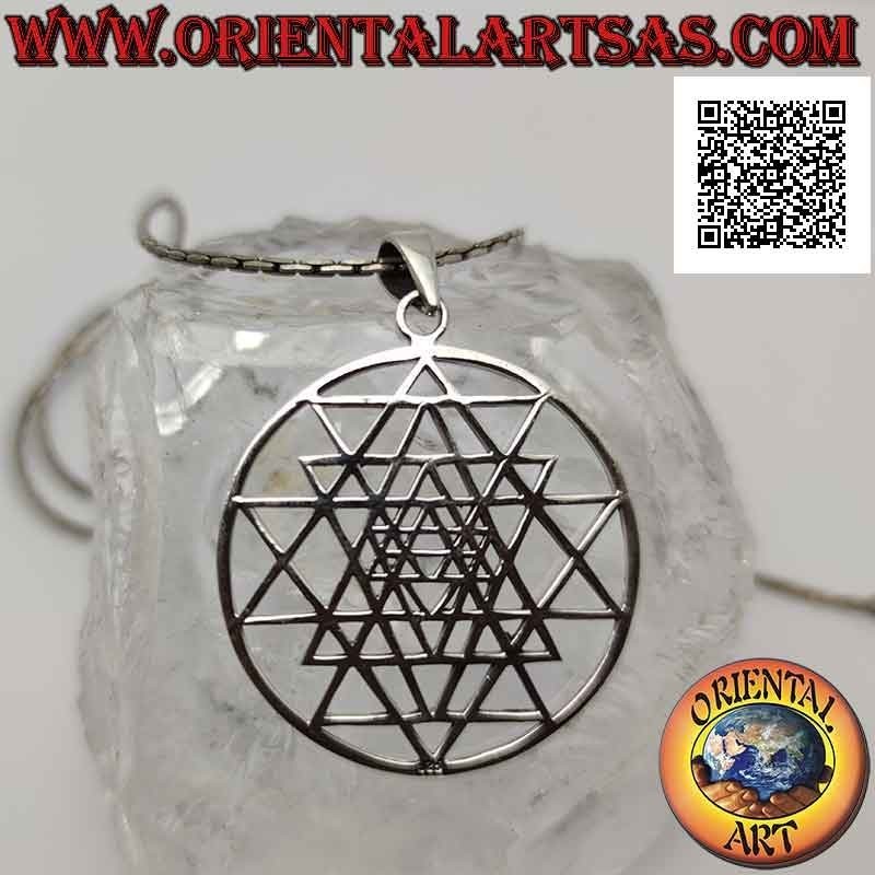 Silver pendant, Sri Yantra sacred symbol of alchemy and geometry (large)