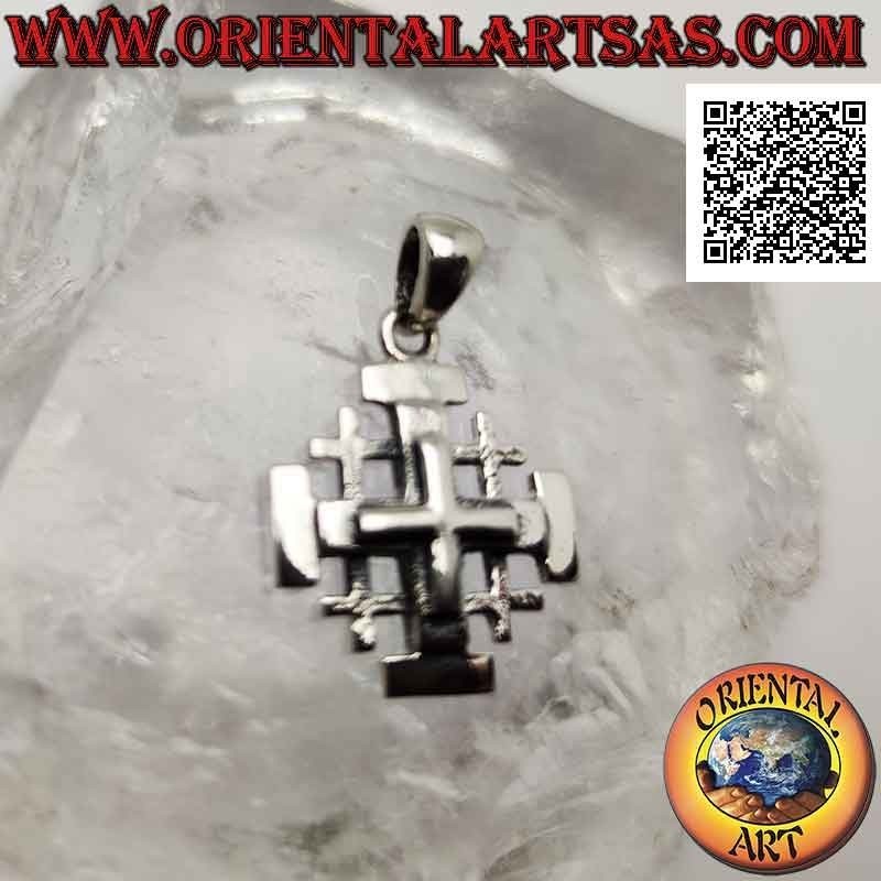 Silver pendant, cross of Jerusalem (of the Knights of the Holy Sepulcher) smooth with cross in relief