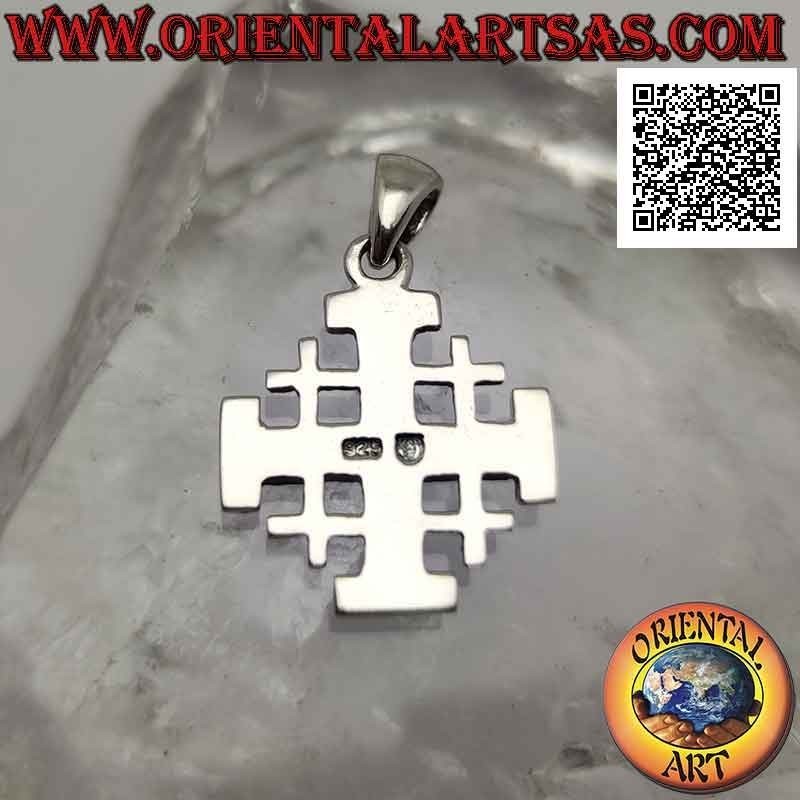 Colgante de plata, cruz de Jerusalén (de los Caballeros del Santo Sepulcro) lisa con cruz en relieve