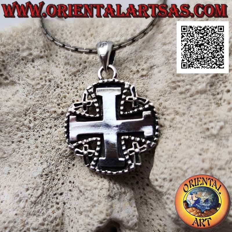 Silver pendant, Jerusalem cross (of the Knights of the Holy Sepulcher) surrounded by balls with writing