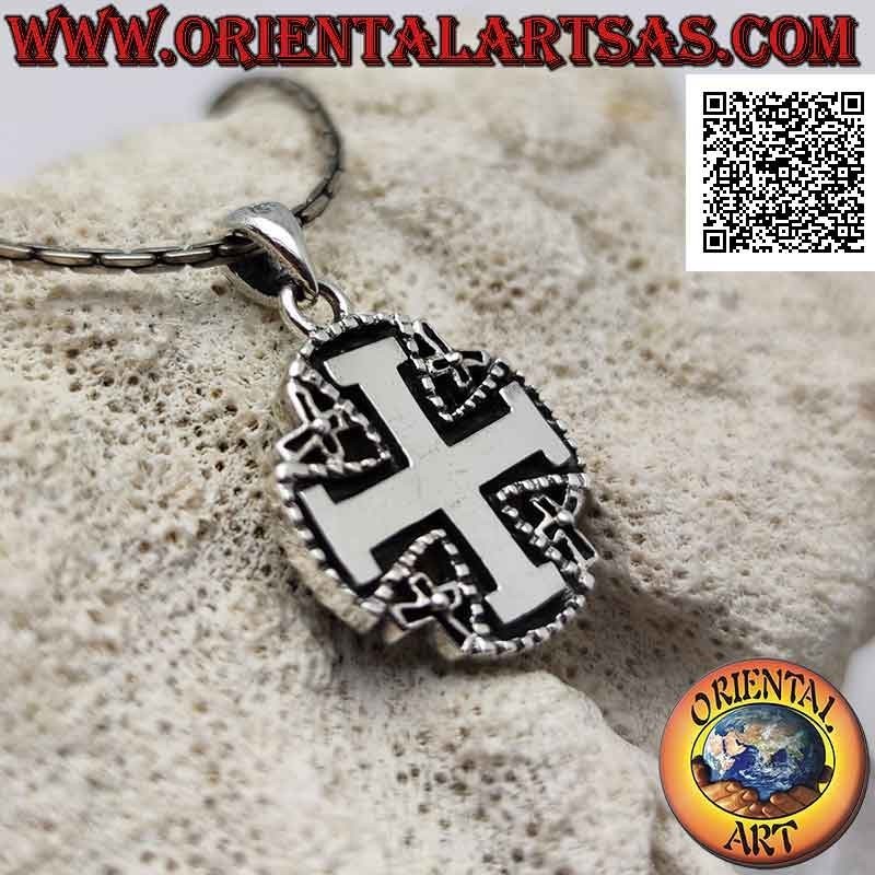 Silberanhänger, Jerusalemkreuz (der Ritter des Heiligen Grabes) umgeben von Kugeln mit Schriftzug