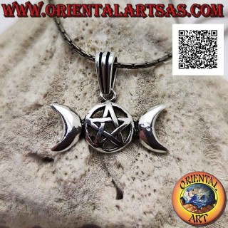 Silberanhänger, Wicca Pentacle (dreifache Göttin Mondsymbol) (klein)