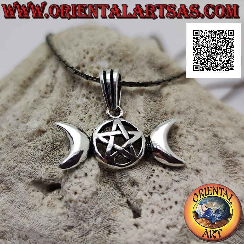 Silberanhänger, Wicca Pentacle (dreifache Göttin Mondsymbol) (klein)