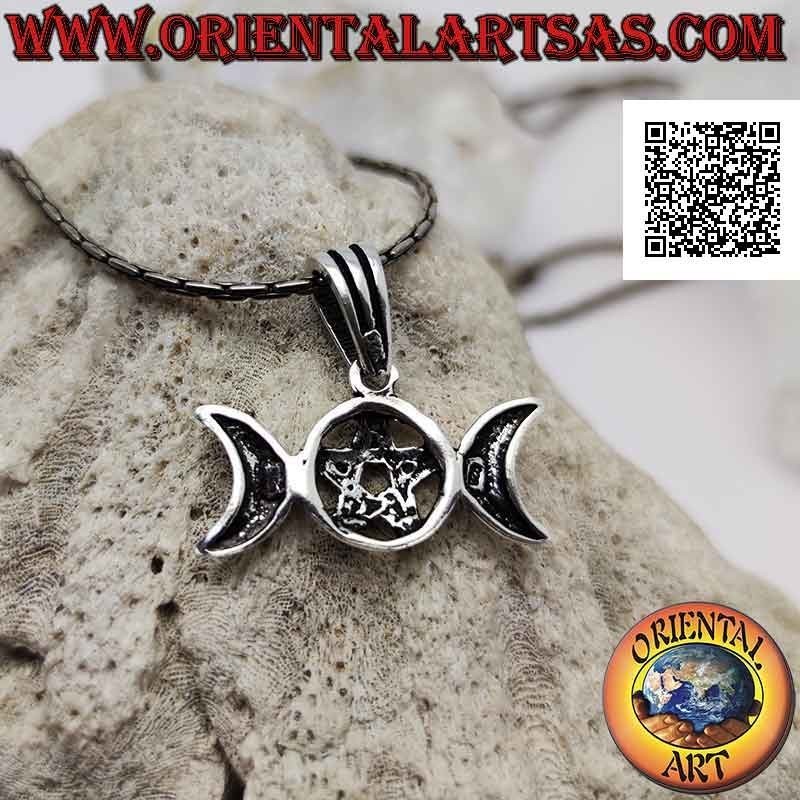 Silberanhänger, Wicca Pentacle (dreifache Göttin Mondsymbol) (klein)
