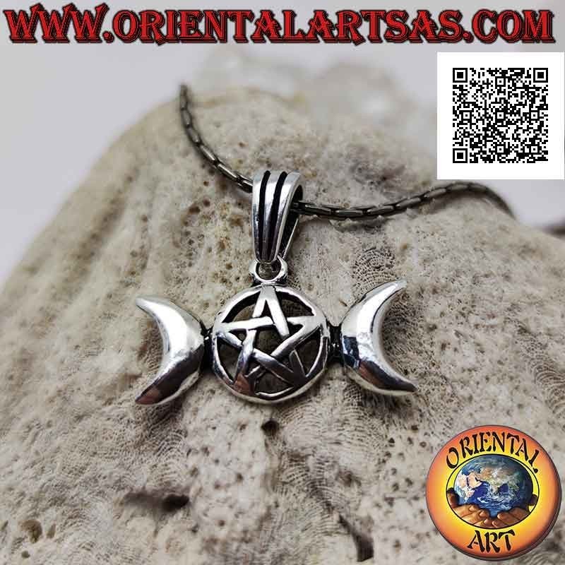 Ciondolo in argento, pentacolo wicca (simbolo della luna triplice dea) (piccolo)