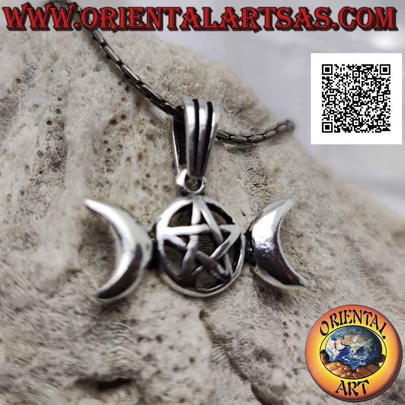 Pendentif en argent, pentacle wicca (symbole triple déesse lune) (petit)