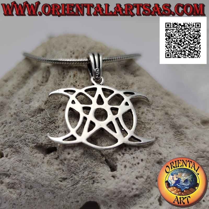 Ciondolo in argento, pentacolo wicca (simbolo della luna triplice dea) (grande)