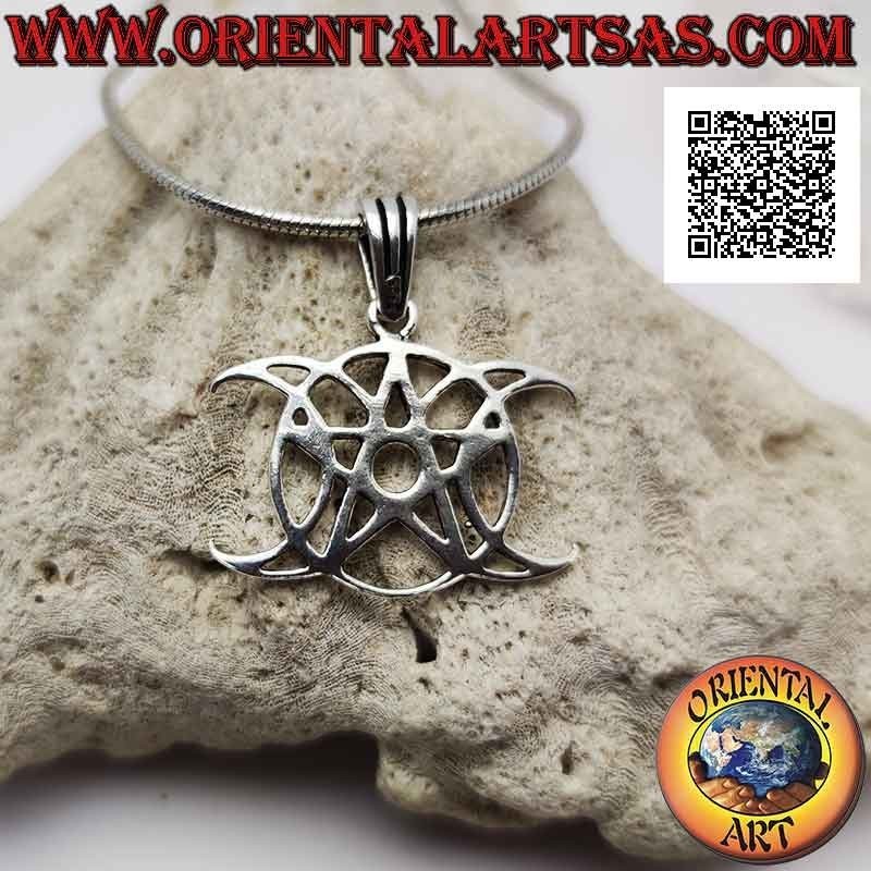 Silver pendant, wicca pentacle (triple goddess moon symbol) (large)